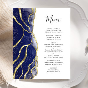 Menu de mariage à l'encre bleue marine et or bon m