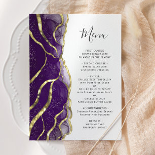 Menu de mariage à l'encre violette élégante et dor