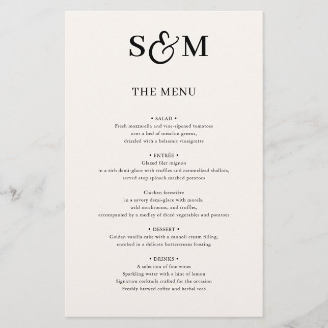 Menu de mariage à l'esperluette de script monogram (Devant)