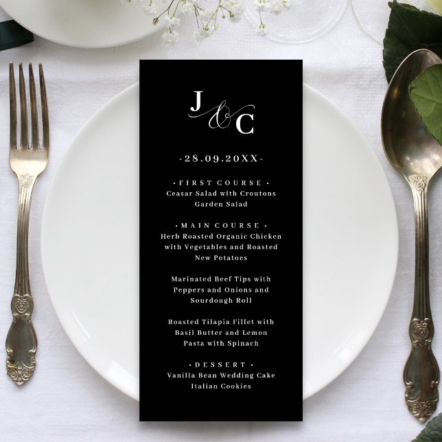 Menu de mariage à monogramme esperluette (Ampersand monogram wedding menus add refined elegance while showcasing your meal details.)