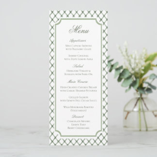 Menu de mariage à motif de treillis vert classique