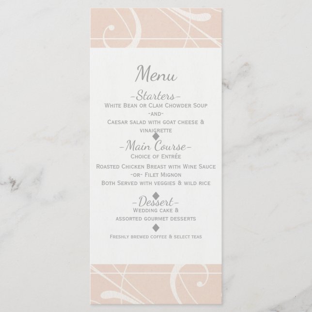 Menu de mariage à tourbillon floral blanc et pêche (Devant)