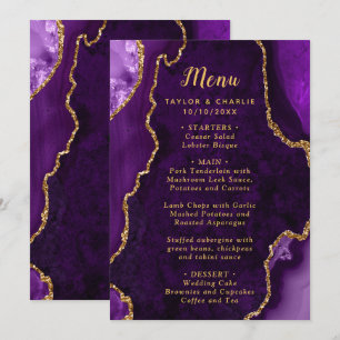Menu de mariage Agate pourpre et or