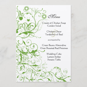Menu de mariage Apple Green & Black Birds Swirl