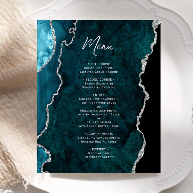 Menu de mariage argent bleu sarcelle agate budget (Créateur téléchargé)