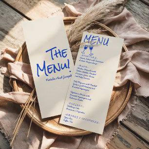 Menu de mariage au vin écrit à la main rétro bleu