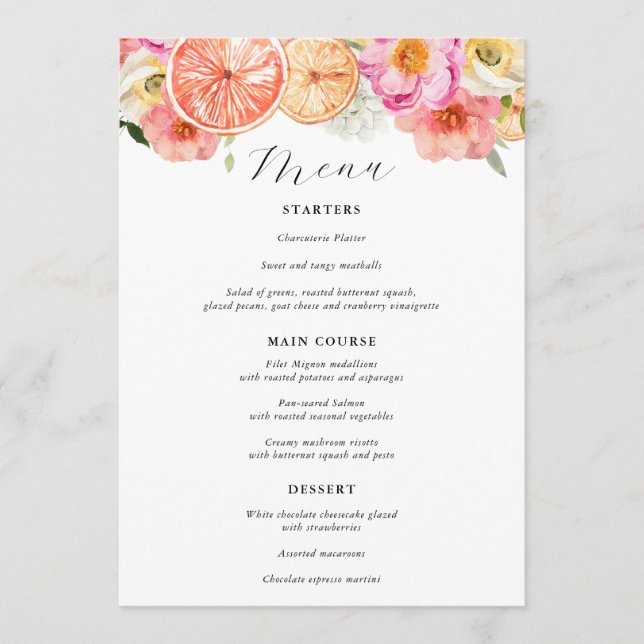 Menu de mariage aux agrumes rose vif (Devant)