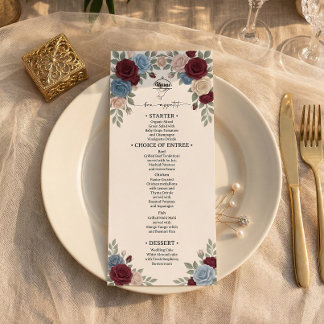 Menu de mariage aux élégantes roses de Bourgogne