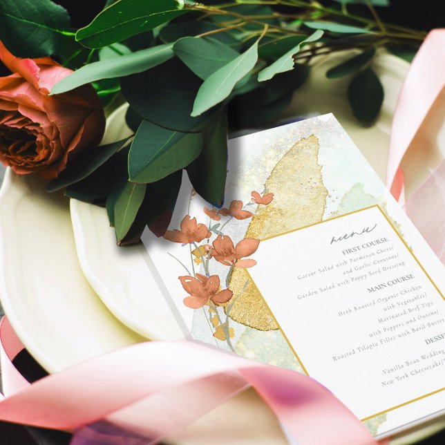 Menu de mariage aux fleurs sauvages aquarelle or I (Créateur téléchargé)