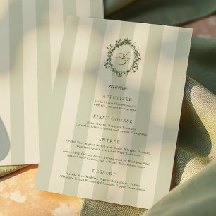 Menu de mariage aux rayures vert sauge