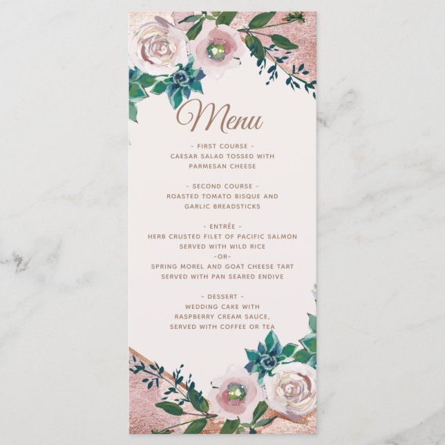 Menu de mariage aux succulents rose gold et rose b (Devant)