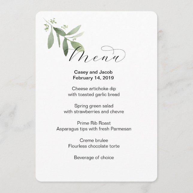 Menu de mariage avec la verdure (Devant)