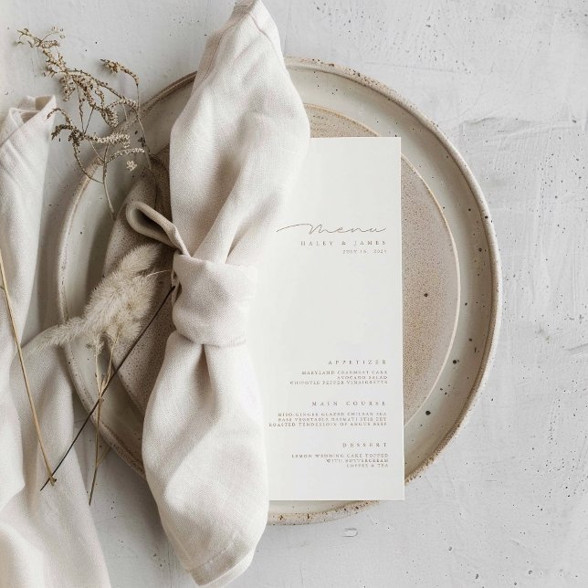 Menu de Mariage blanc minimaliste et élégant moder (Modern Elegant Minimalist White Wedding Menu)