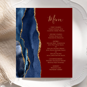 Menu de mariage bleu marine or agate bordeaux Budg