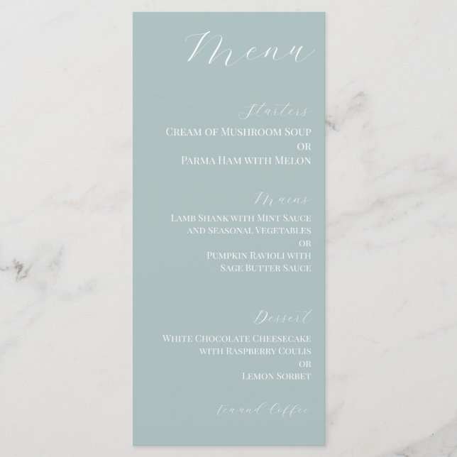 Menu de mariage bleu pâle minimal foncé (Devant)