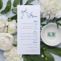 Menu de Mariage bleu Vintage à main blanche