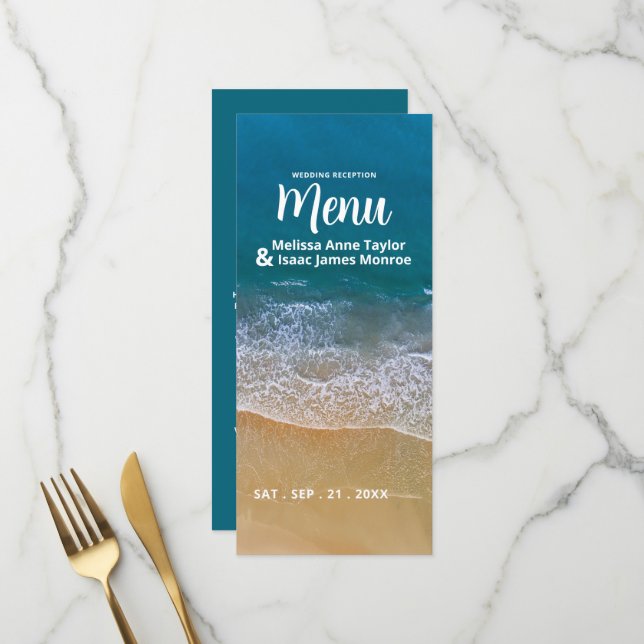 Menu de mariage Blue Sea Beach (Devant/Arrière en situation)