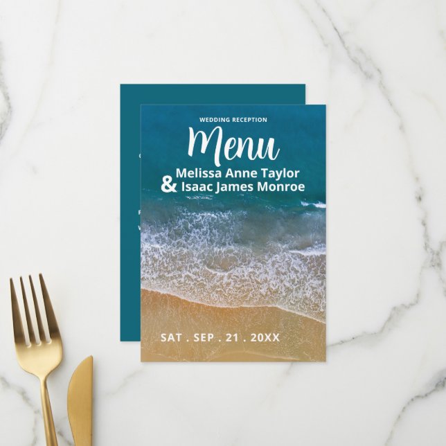 Menu de mariage Blue Sea Beach (Devant/Arrière en situation)