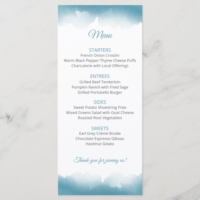 Menu de mariage Blue Sky (Devant)