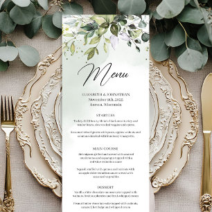 Menu de mariage bohème avec verdure et eucalyptus
