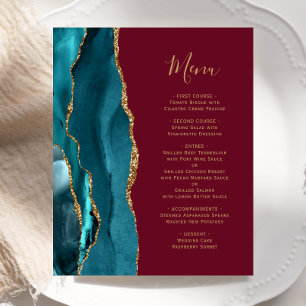 Menu de mariage bordeaux agate sarcelle doré sur b