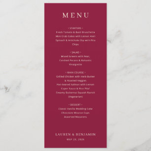 Menu de mariage bordeaux élégant