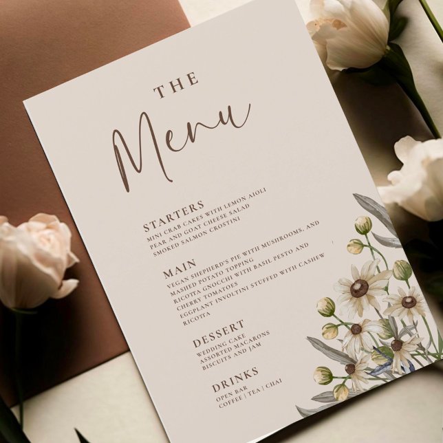 Menu de mariage botanique beige bohème (Créateur téléchargé)