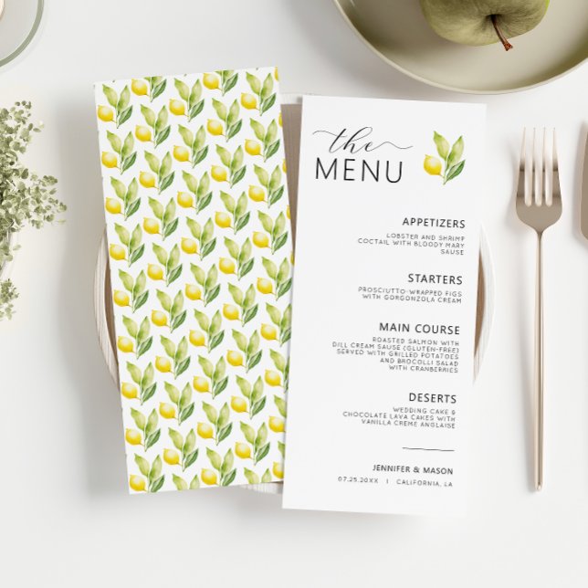 Menu de Mariage botanique de citron méditerranéen (Créateur téléchargé)