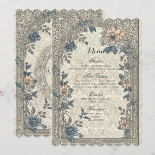 Menu de mariage botanique floral bleu élégant vint