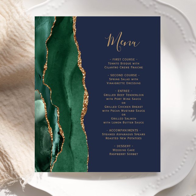 Menu de mariage Budget Émeraude Vert Or Bleu Marin (Créateur téléchargé)