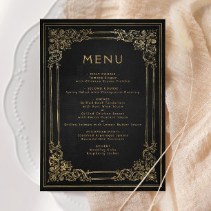 Menu de mariage cadre vintage noir or