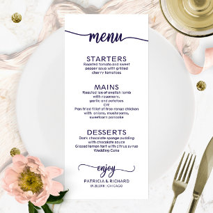 Menu de mariage calligraphie élégante chic bleu ma