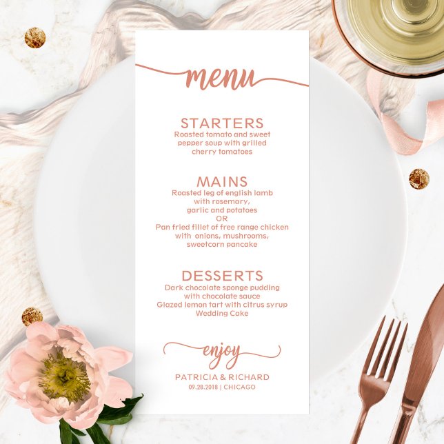 Menu de mariage calligraphie Rose Gold élégante (Créateur téléchargé)