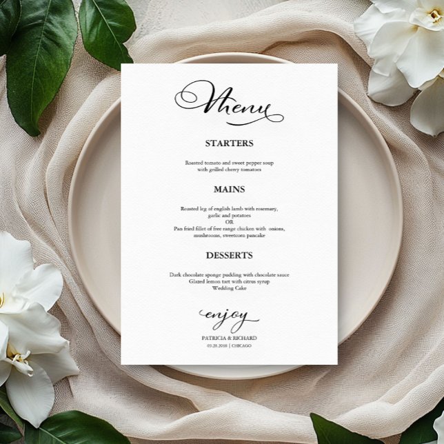 Menu de mariage calligraphie simple élégante (Créateur téléchargé)