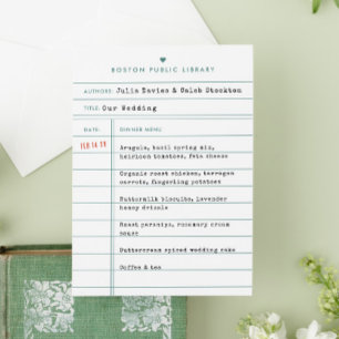 Menu de mariage carte de prêt de livre de biblioth