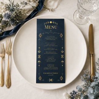 Menu de mariage céleste gothique bleu nuit or