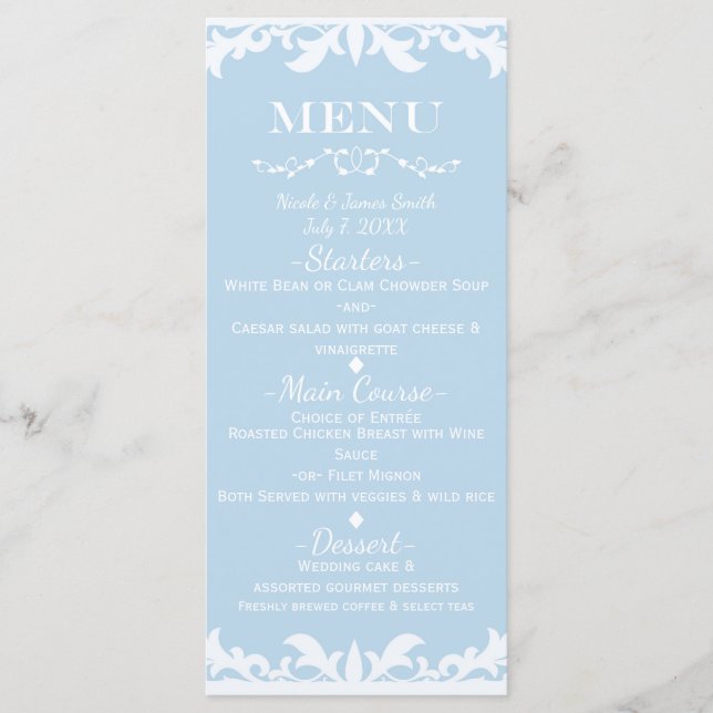 Menu de mariage Cendrillon pour toujours heureux (Devant)