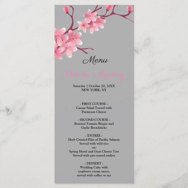 Menu de mariage Cerisier en fleurs (Devant)