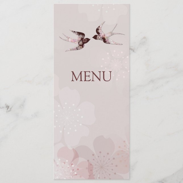 Menu de mariage Cerisier Sakura et hirondelles de  (Devant)