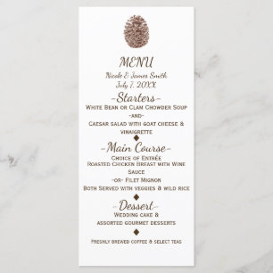 Menu de mariage champêtre élégant au cône de pin r