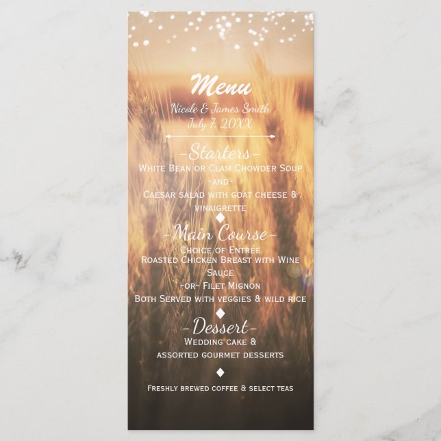 Menu de mariage champêtre rustique Champ de blé (Devant)