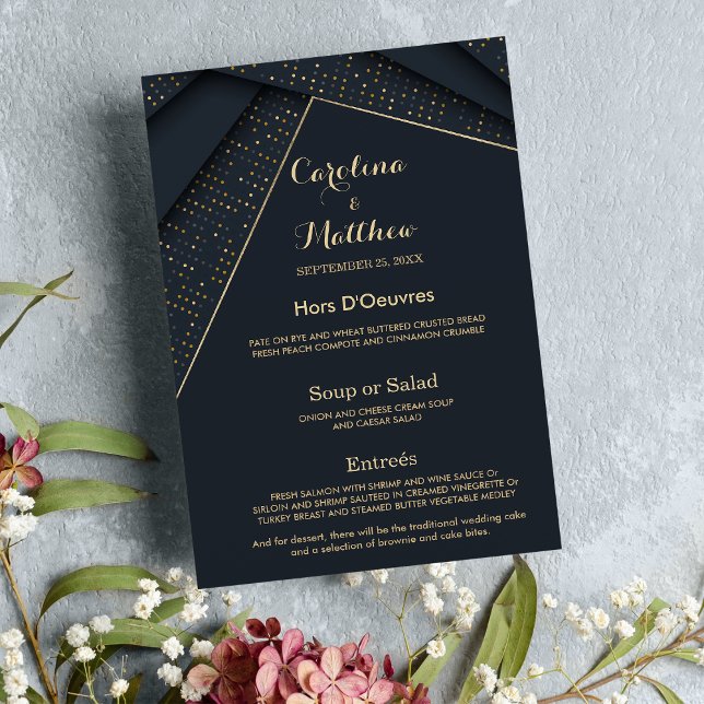 Menu de mariage chic moderne bleu marine or luxe (Chic modern navy blue gold luxury Wedding Menu )