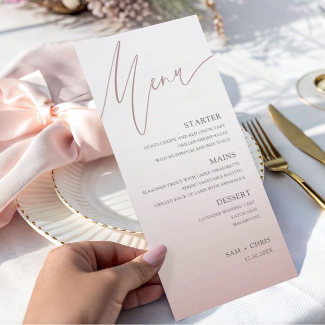 Menu de mariage chic rose dégradé (Créateur téléchargé)
