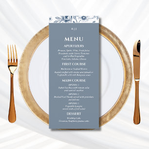 Menu de mariage chrétien à motifs floraux bleus de