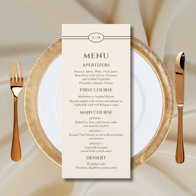 Menu de mariage chrétien crème marron Monogram (Créateur téléchargé)