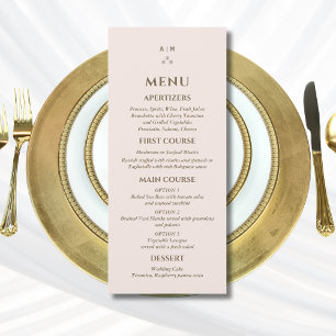 Menu de mariage chrétien perlé monogramme rose pou