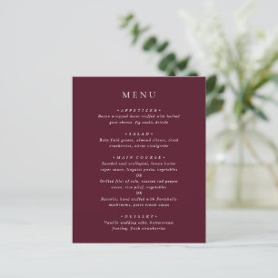 Menu de mariage classique élégant bordeaux profond
