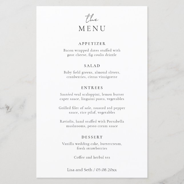Menu de mariage classique élégant simple (Devant)