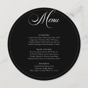 Menu de mariage classique noir ivoire blanc callig