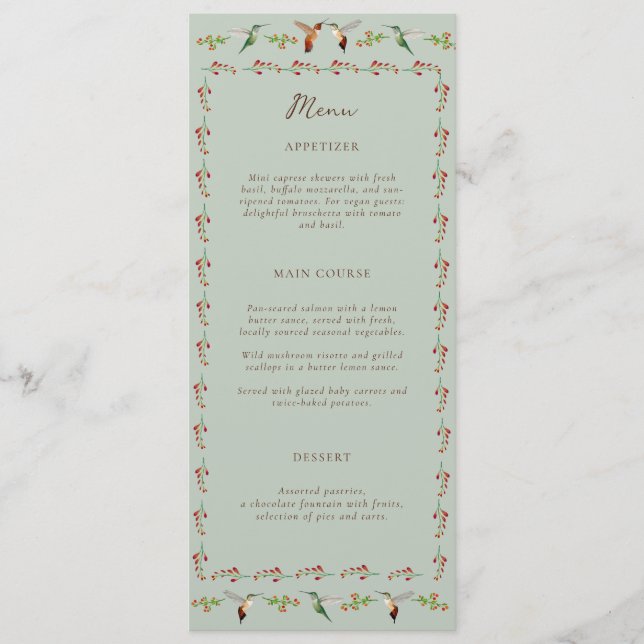 Menu de mariage Colibri (Devant)